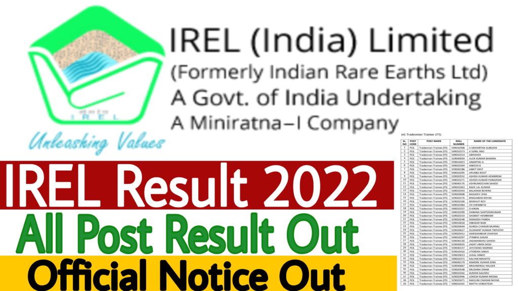 IREL Tradesman Result 2022