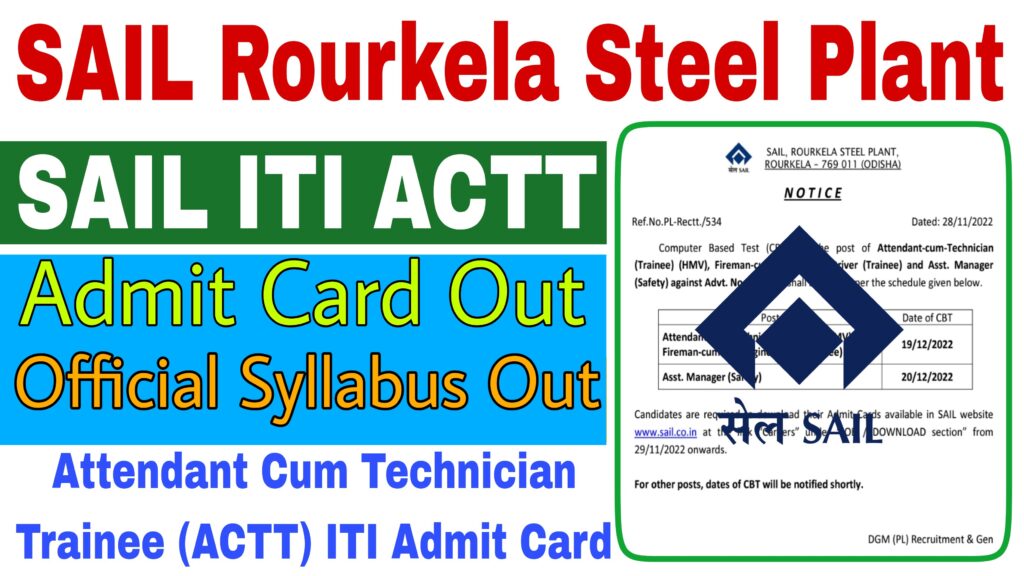 SAIL Rourkela ACTT Admit Card 2022