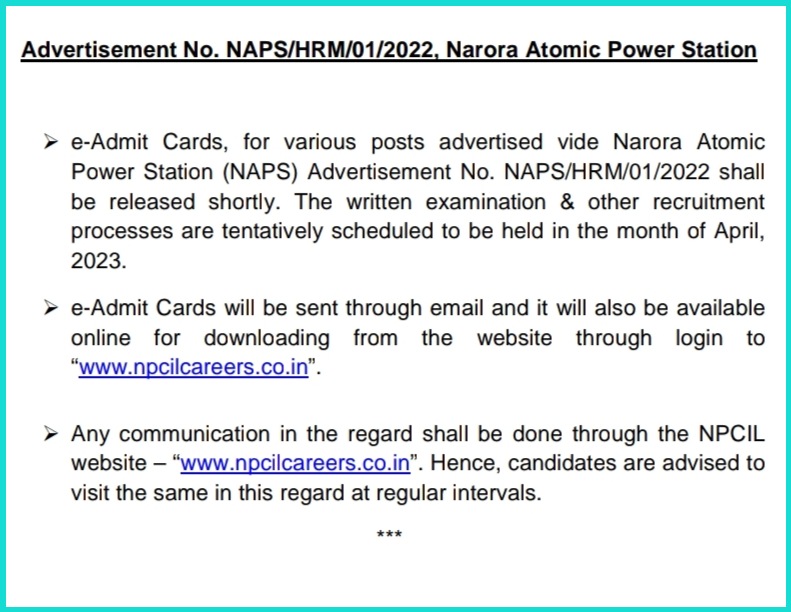 NPCIL Narora ITI Technician Exam Date 2023 Official Notice