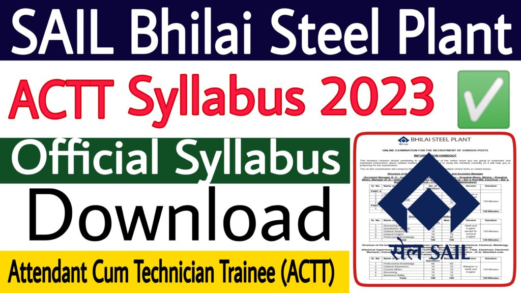 SAIL Bhilai Steel Plant ACTT Syllabus 2023