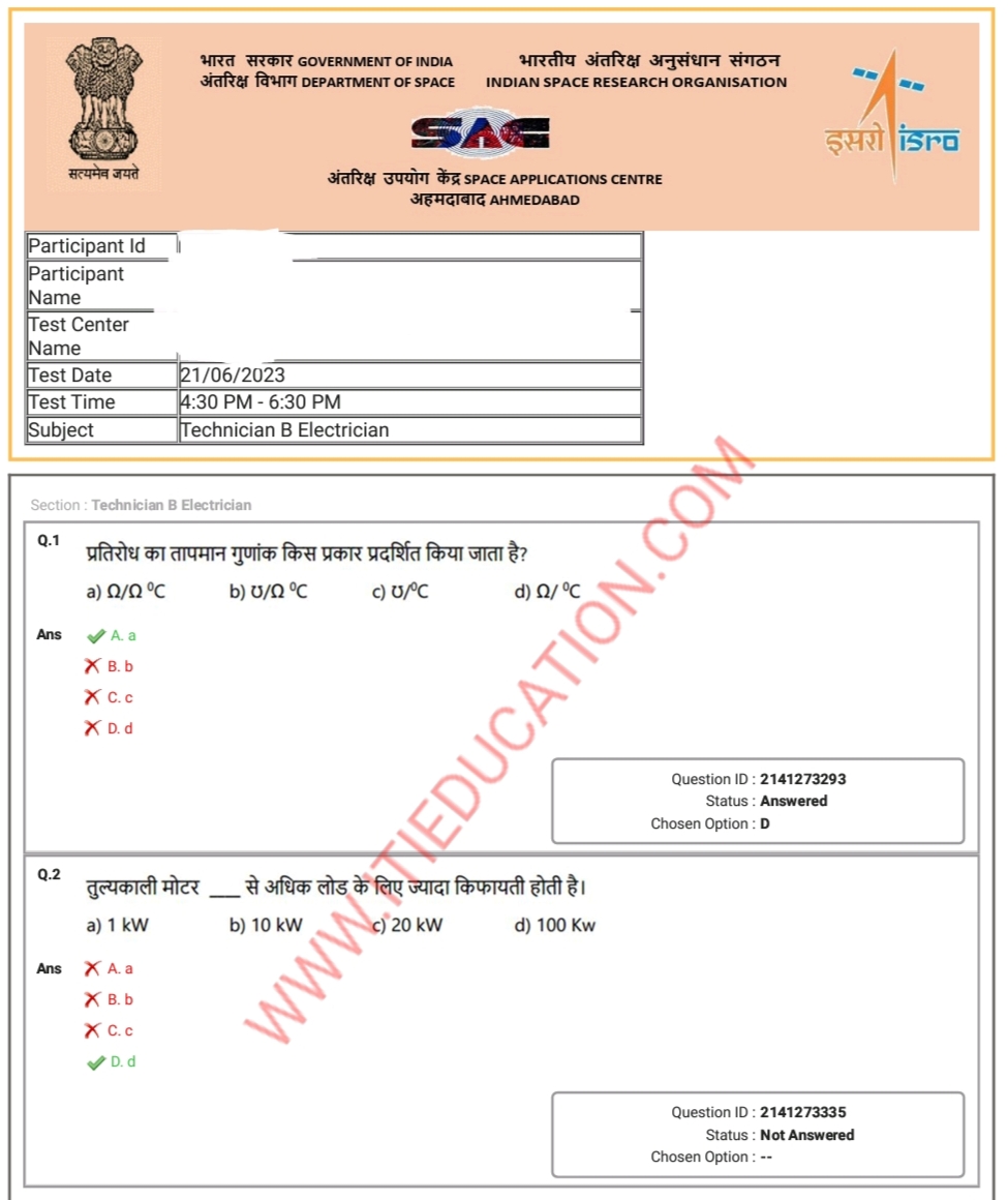 Isro Sac Technician B Question Paper 2023 Iti Education