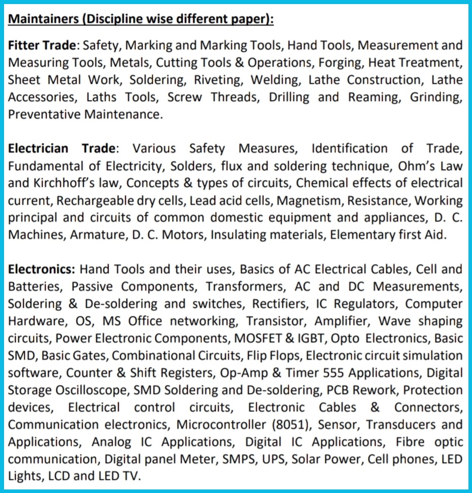 Gujarat Metro Maintainer Technical Syllabus 2023 