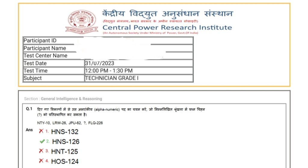 CPRI Technician Question Paper 2023 Download