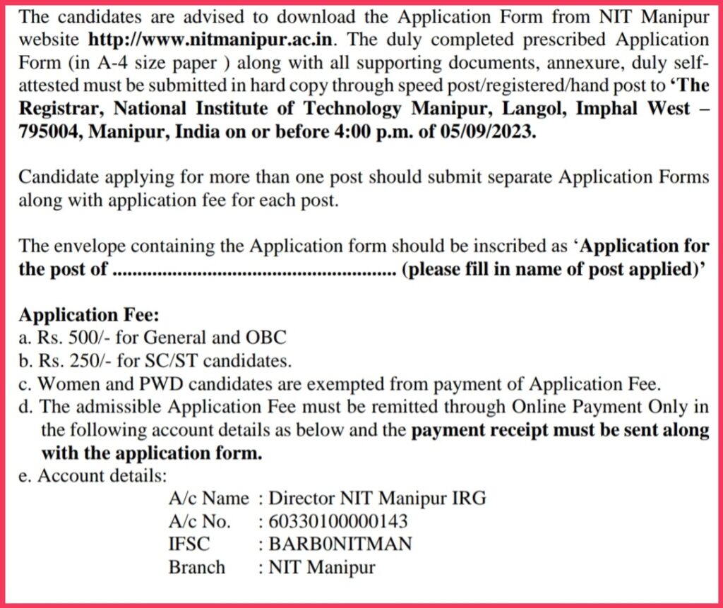 How To Apply NIT Manipur Technician Form 2023 