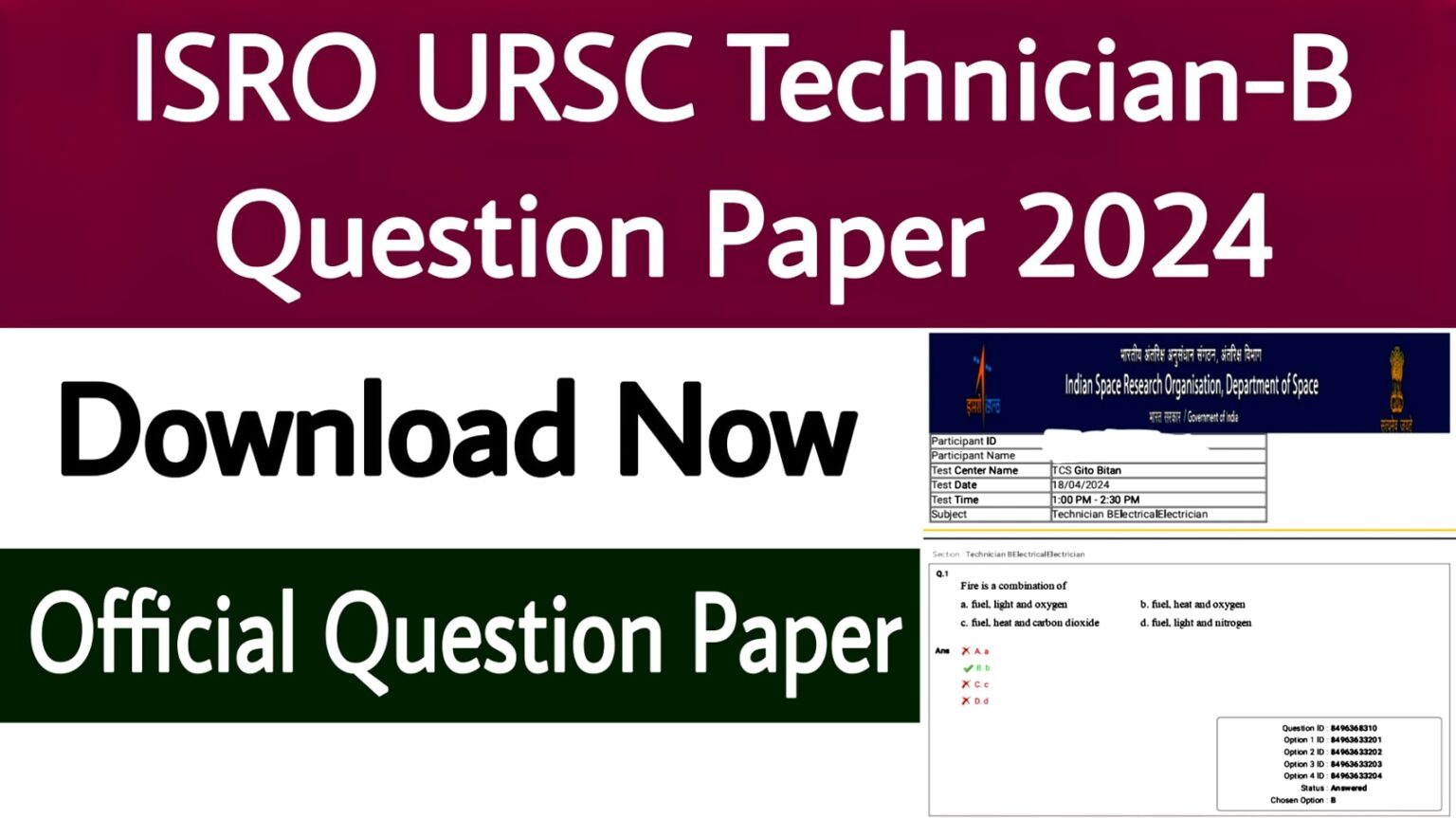 ISRO URSC Technician-B Question Paper 2024 - ITI Education