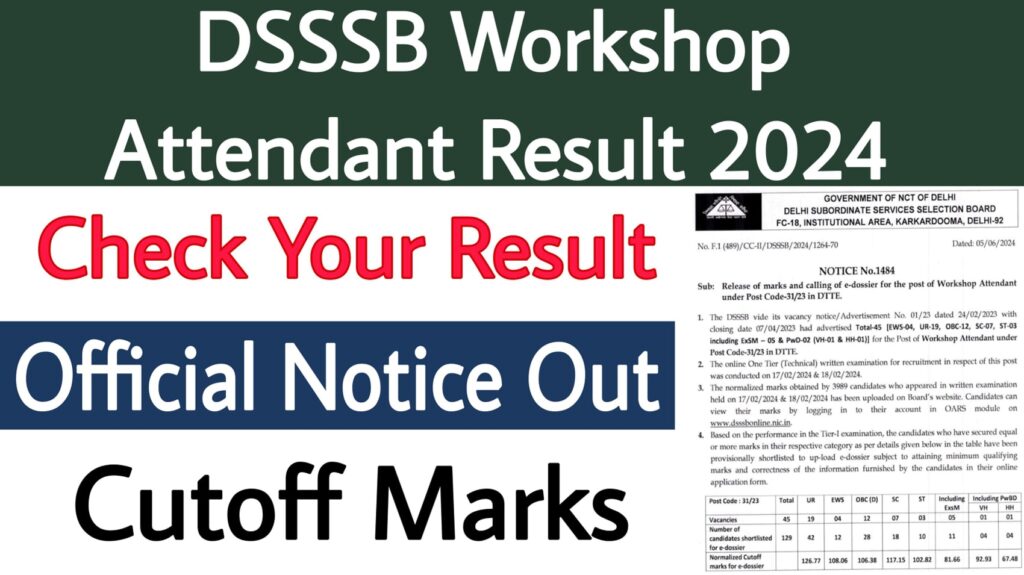 DSSSB Workshop Attendant Result 2024