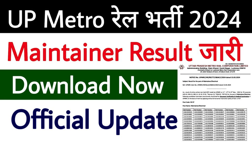 UP Metro Maintainer Result 2024