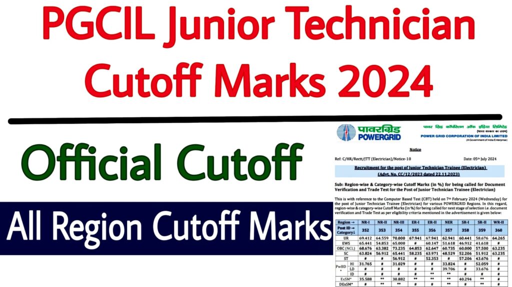 PGCIL Junior Technician Cutoff Marks 2024