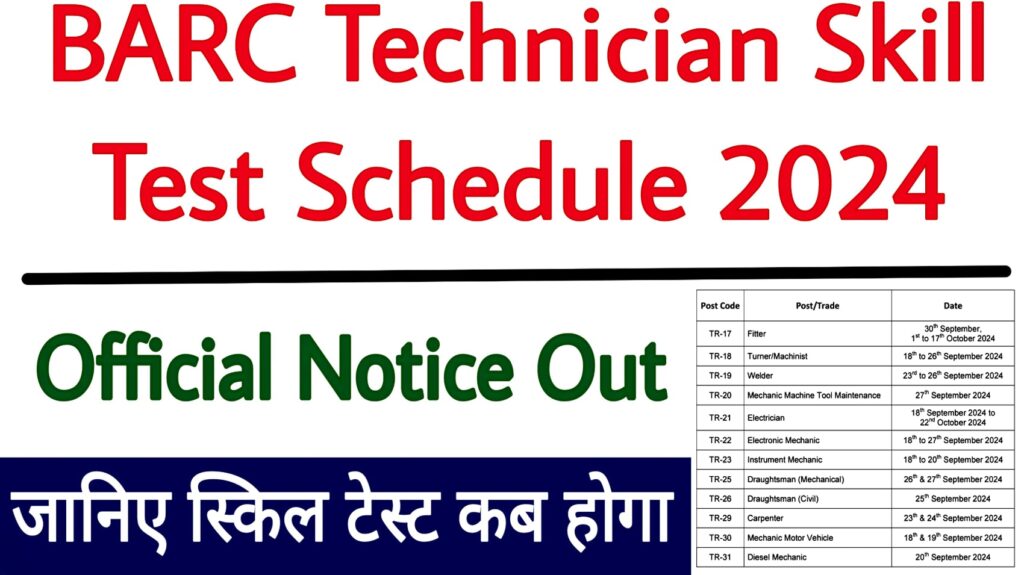 BARC Technician Skill Test Schedule 2024